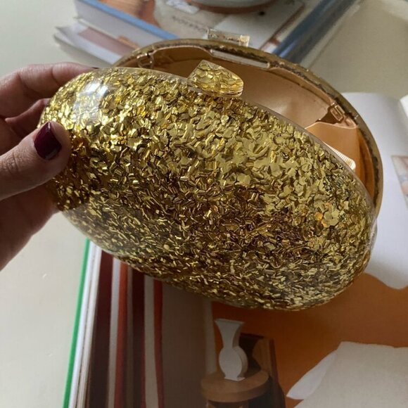 ROUND GOLD GLITTER CLUTCH PURSE - Picture 12 of 13